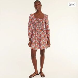 J. Crew 100% Cotton Floral Print Mini Dress With Puff Sleeves Spring